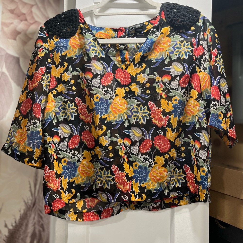 Topshop Floral Blouse - Black, Red, Yellow